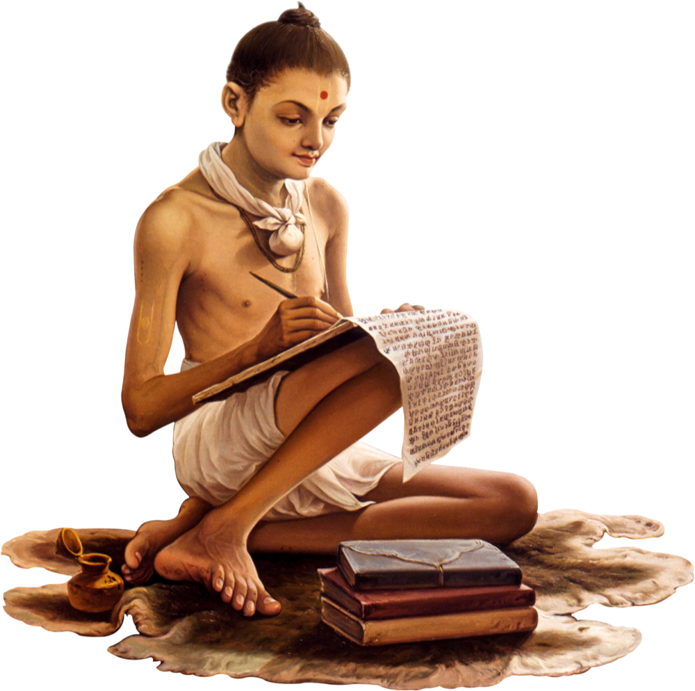 Young Nilkanth scribing on palm leaves