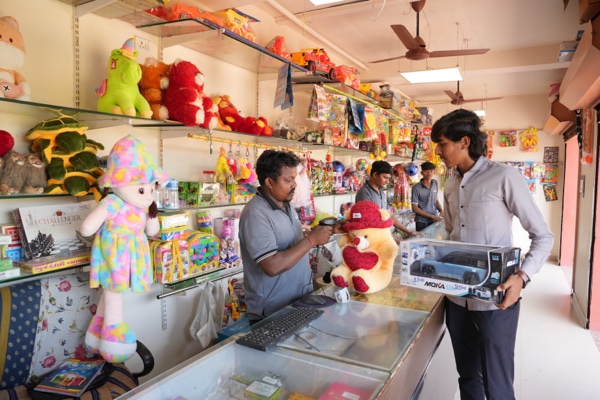 Hat-aisle with devotees browsing